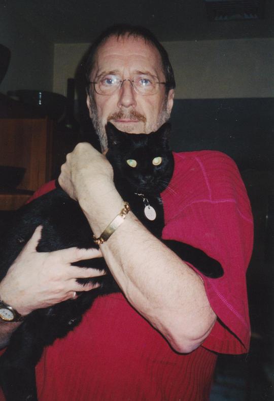 Denny Doherty, lead voice of the Mamas & Papas, with our cat Zip